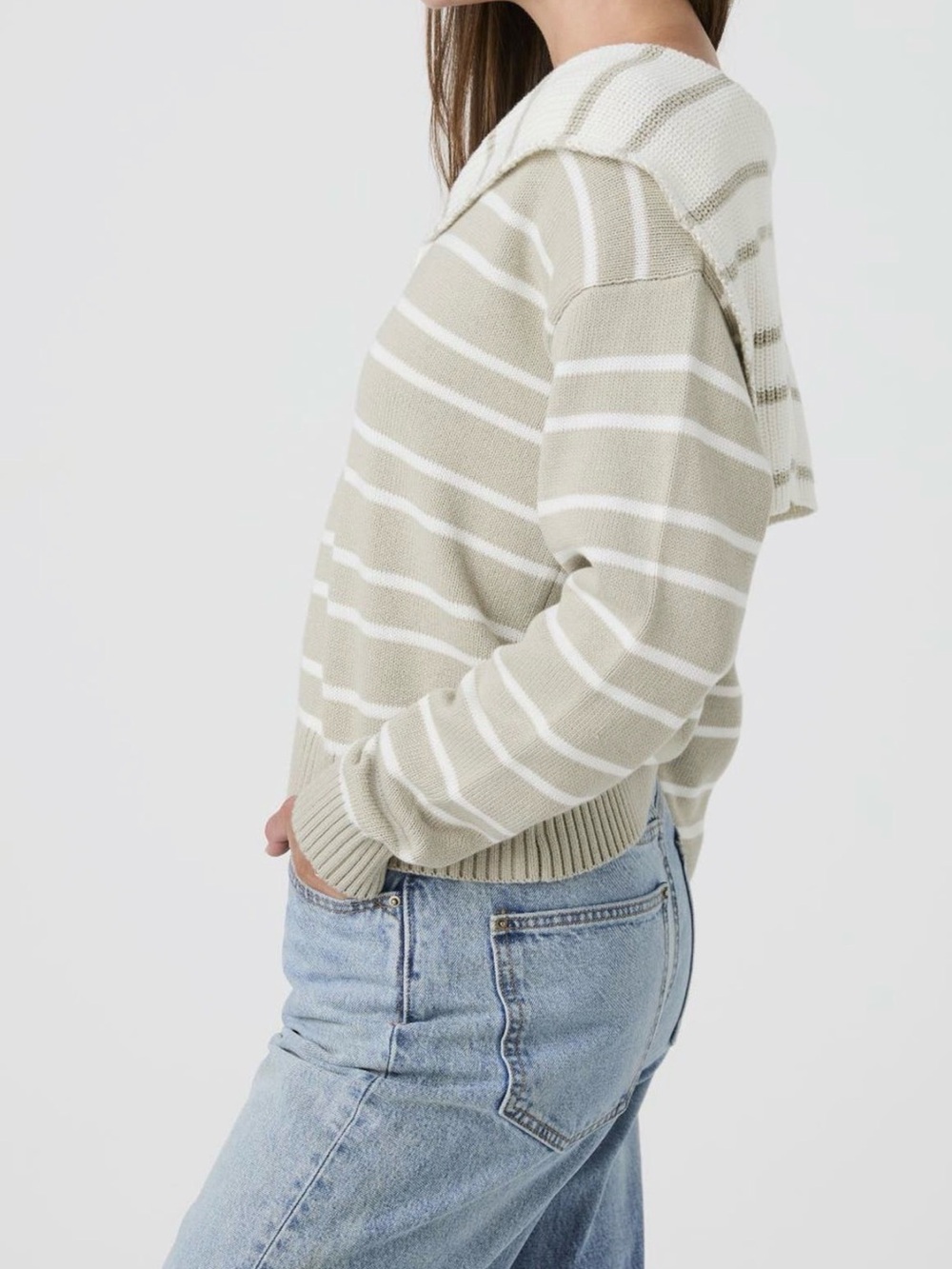 French Connection Striped V-Neck Sailor Sweater - Picture 3 of 3